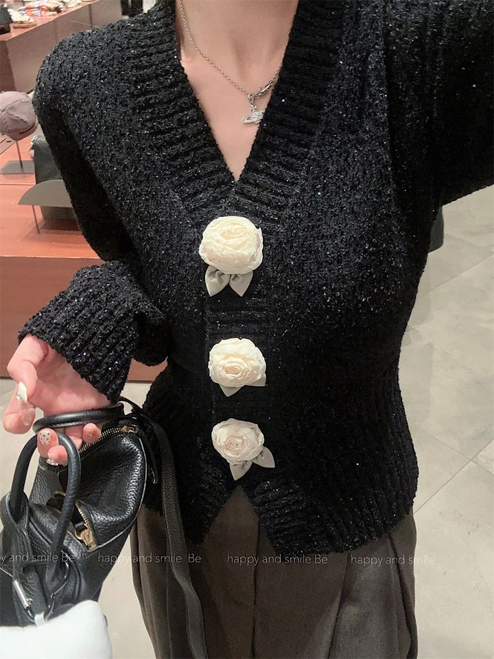 【outer】立体フラワーニットカーデ　M27668