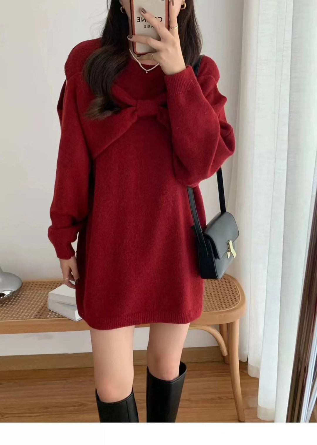 【tops】リボン付きクルーネックニットセーター　M17749