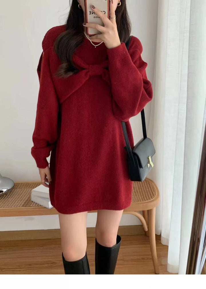 【tops】リボン付きクルーネックニットセーター　M17749