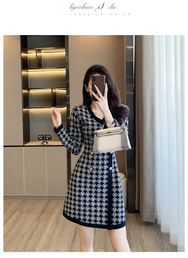 【dress】ダブルボタンニットワンピース　M18264