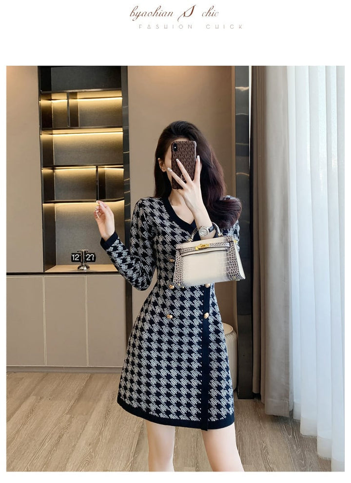 【dress】ダブルボタンニットワンピース　M18264