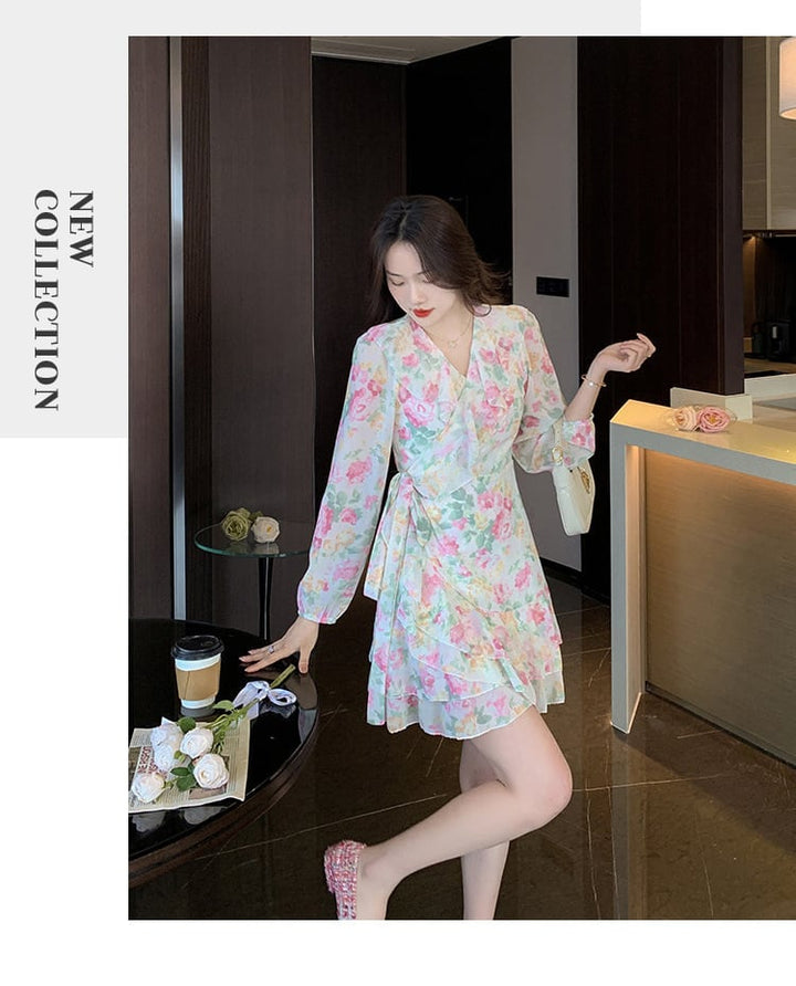 【dress】Vネック花柄ワンピース　M17956