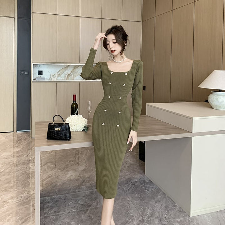 【dress】ダブルボタンニットワンピース　M18208
