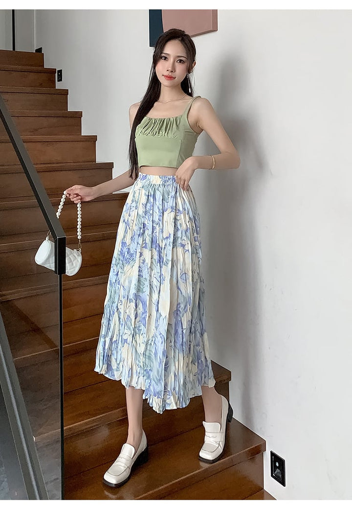 【bottoms】話題沸騰中 オシャレプリーツ花柄スカート　M17036