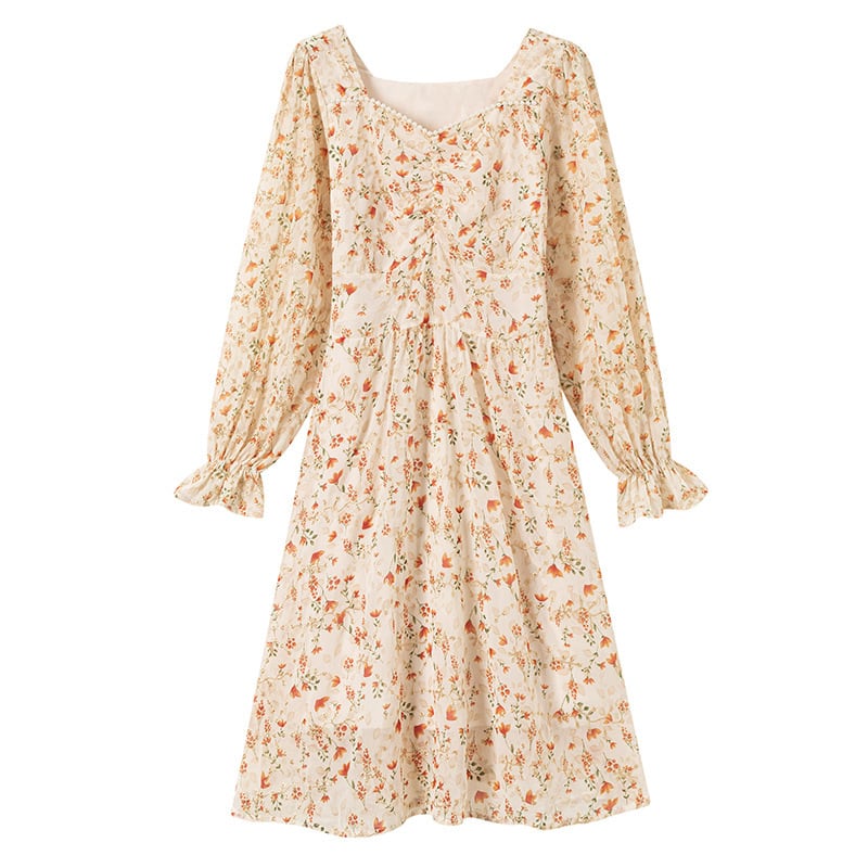 【dress】パフスリーブスウィート花柄ワンピース　M17075