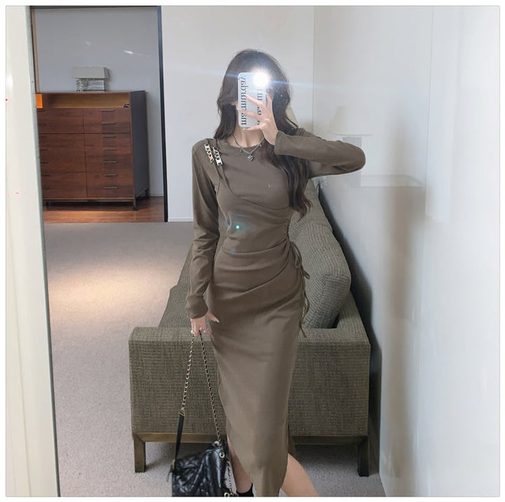 【dress】不規則 イレギュラースリットデートワンピース　M17040