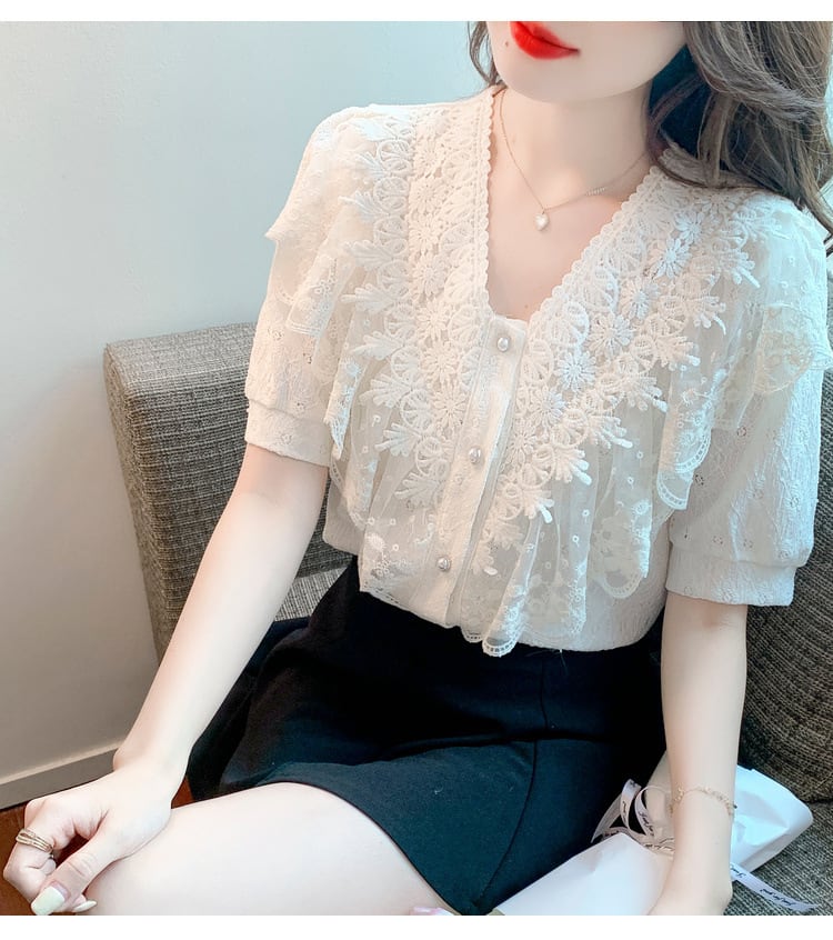 【tops】気質満点大人可愛いレースシャツトップス大活躍　M16952