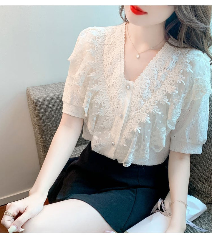 【tops】気質満点大人可愛いレースシャツトップス大活躍　M16952