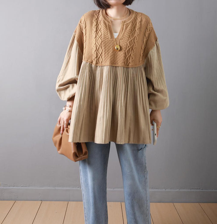 【tops】ニット切り替えトップス　M26842