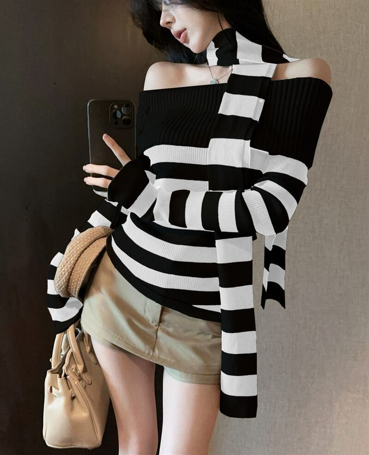 【tops】ボーダー柄ニットセーター　M27825