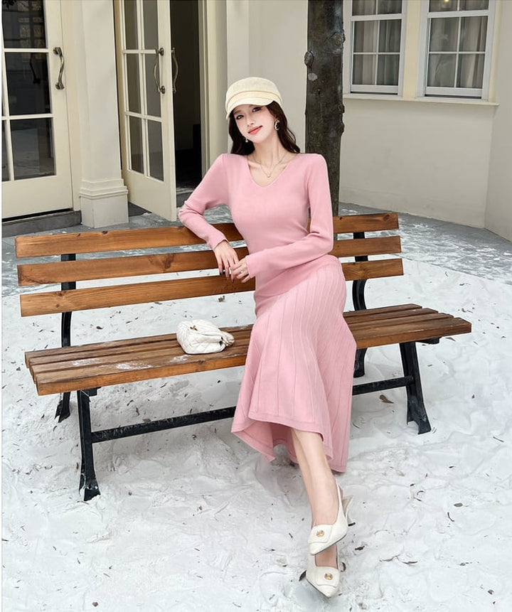 【dress】ニットマーメイドワンピース Q7673