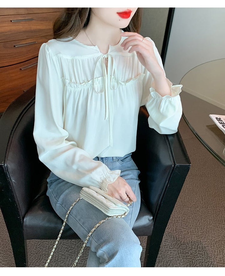 【tops】 爽やかな印象スウィートフリルシャツトップス　M17247