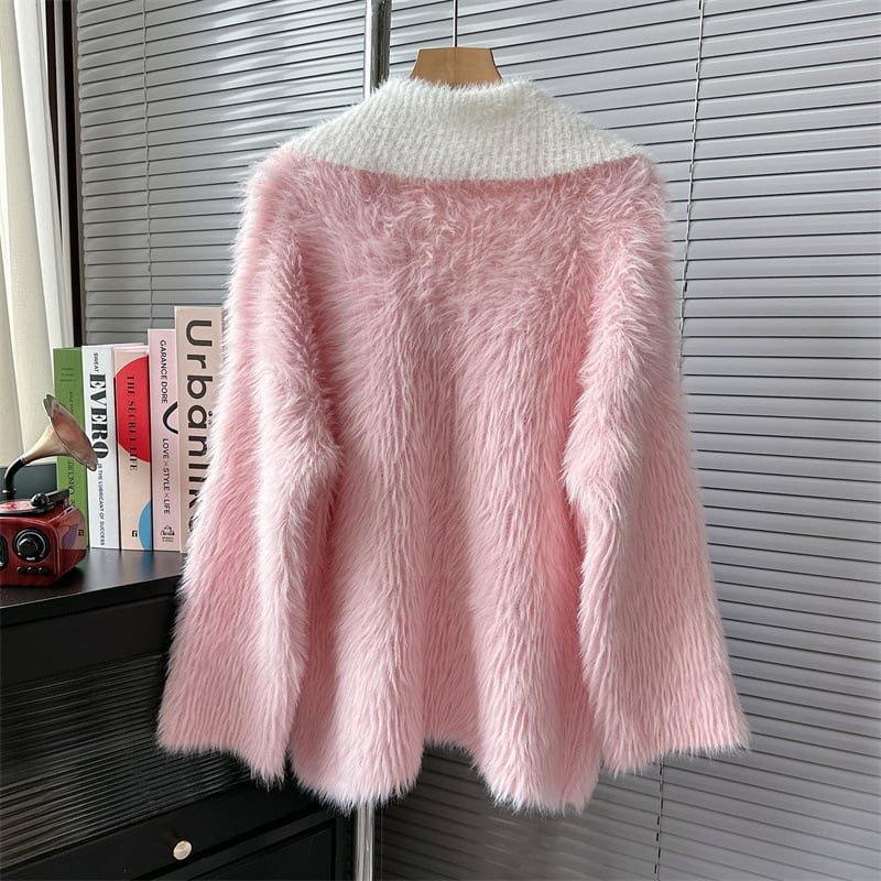 【outer】POLOネックシャギーニットカーデ　M18346