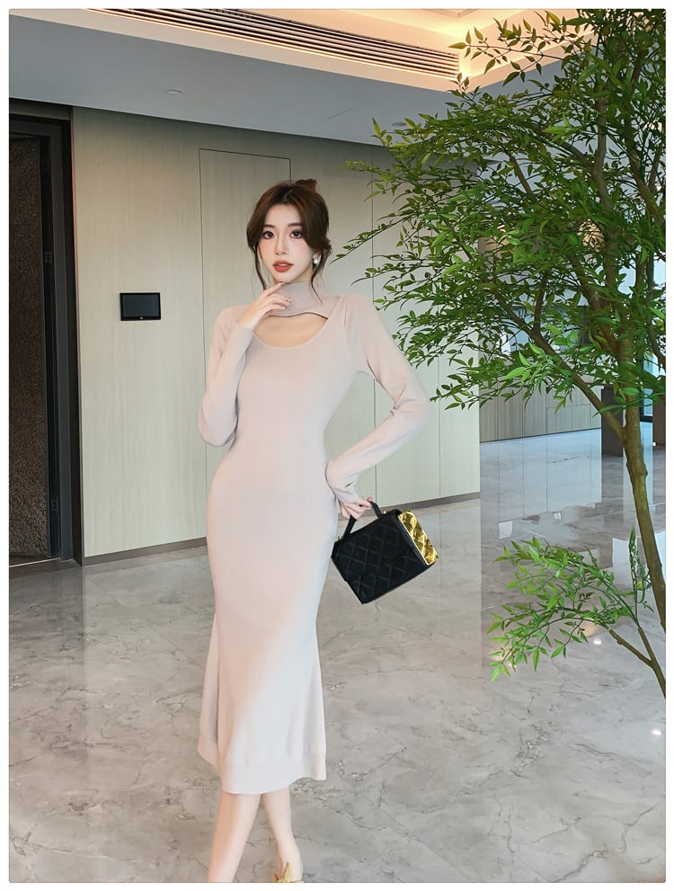 【dress】大人らしい カットワークニットワンピース　M17623