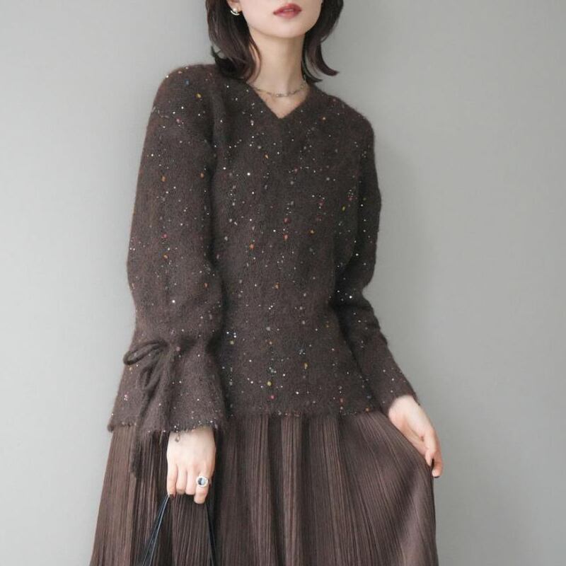 【tops】3色展開Vネックニットトップス Q7702