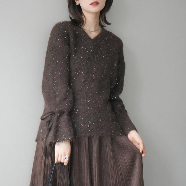 【tops】3色展開Vネックニットトップス Q7702