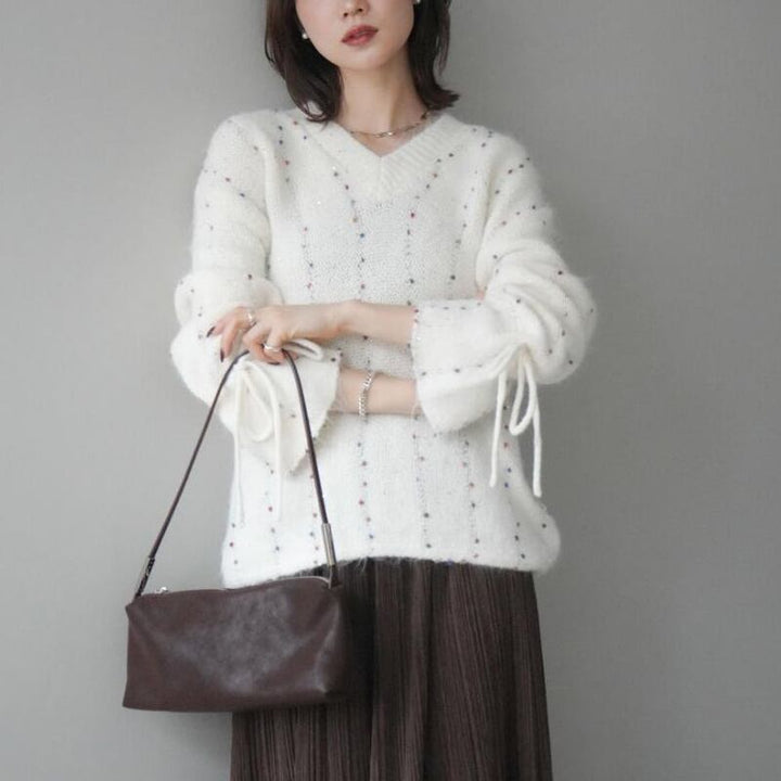 【tops】3色展開Vネックニットトップス Q7702