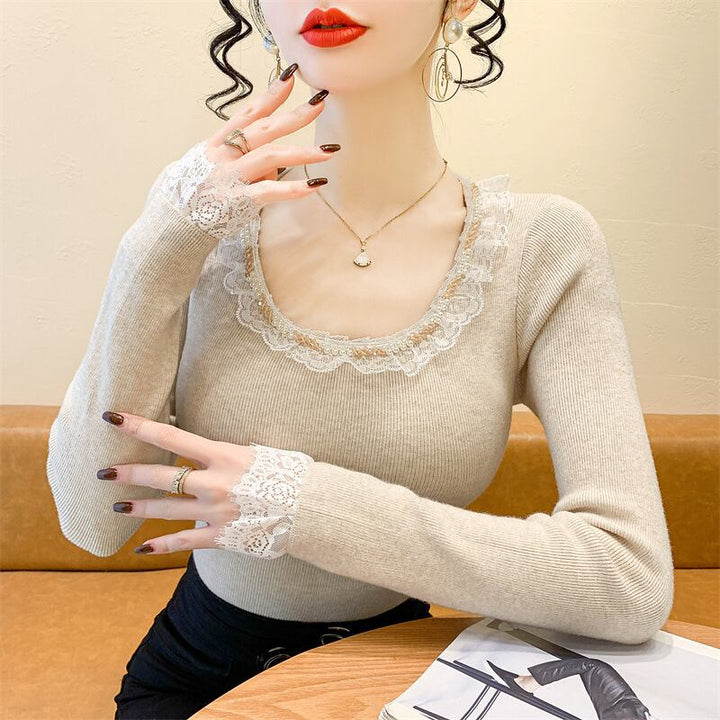 【tops】レース切り替えニットトップス　M28837