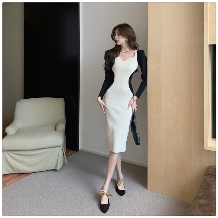 【dress】配色切り替えニットワンピース　M27808