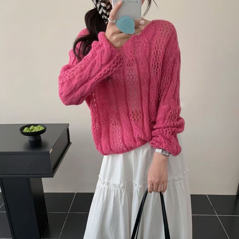 【tops】5色展開ニットトップス Q8155