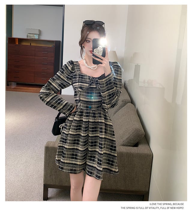 【dress】好感度UPチェック柄デートワンピースオシャレ　M17408