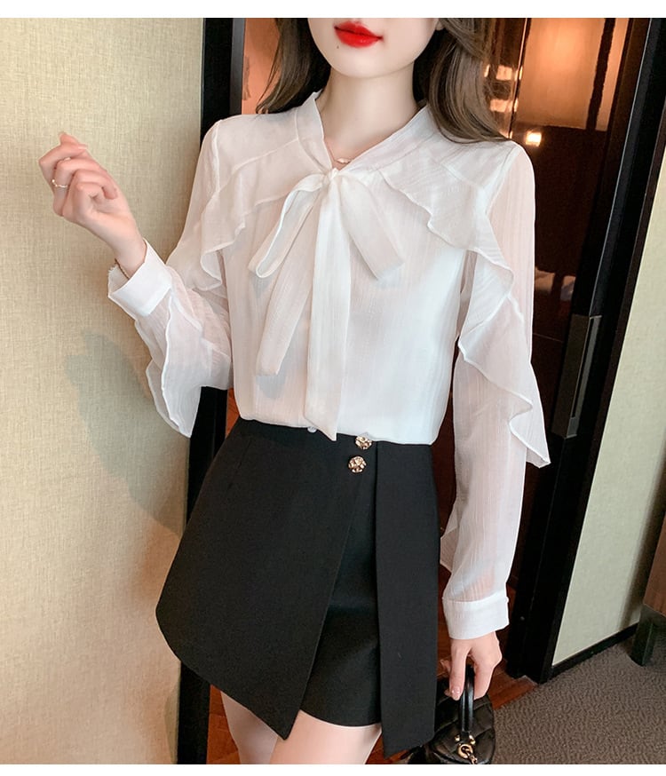 【tops】柔らかくて優しい印象フリルシャツトップス　M17316