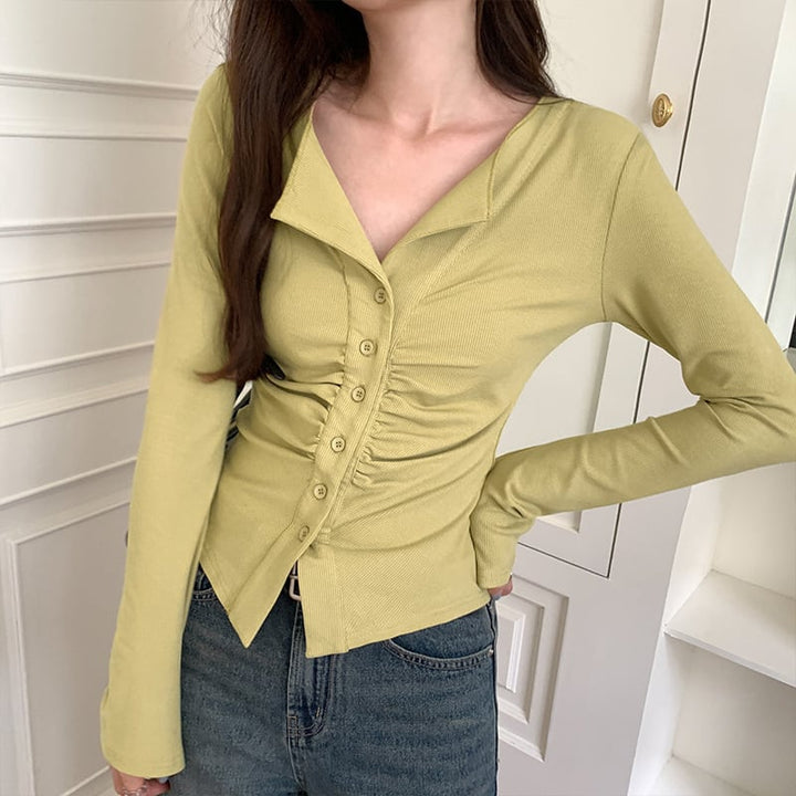 【tops】ボタンデザイン長袖Tシャツトップス　M18228