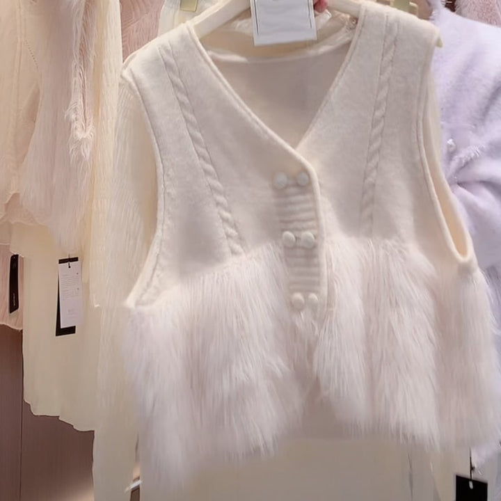 【tops】ニット切り替えVネックノースリーブベスト　M17690