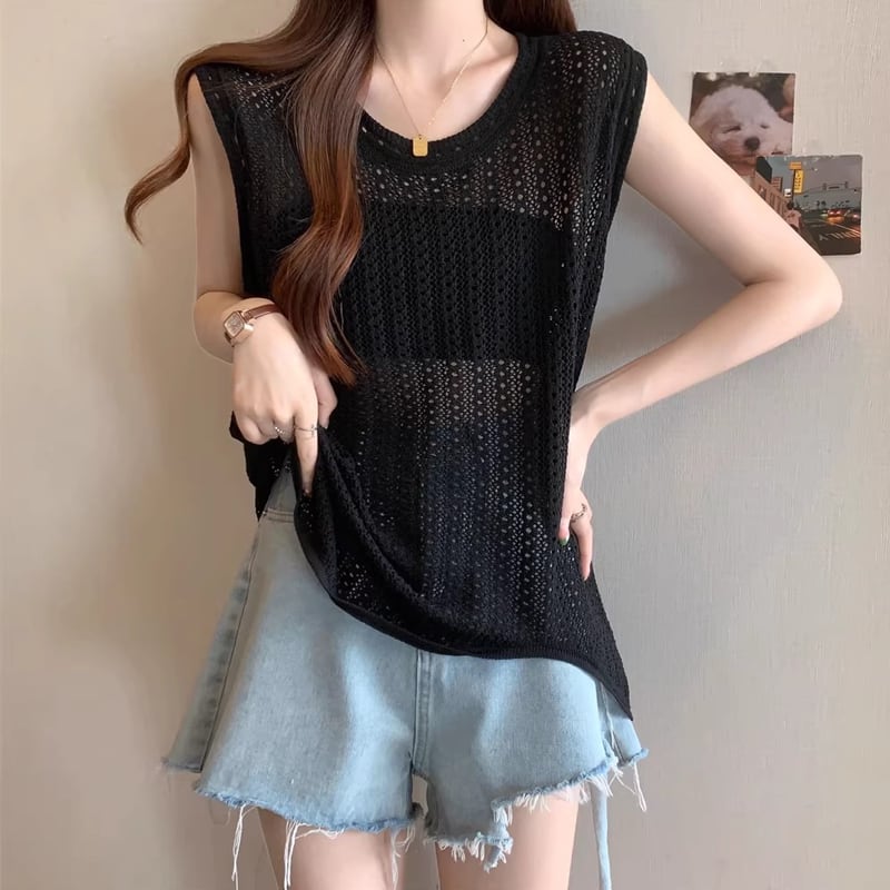 【tops】透かしニットベスト Q8307