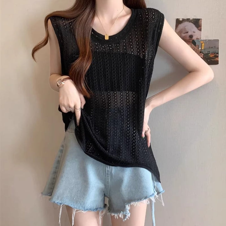【tops】透かしニットベスト Q8307