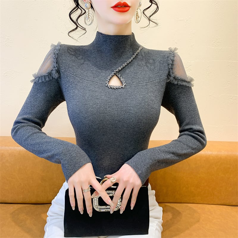 【tops】シースルーショルダーニットトップス　N2916