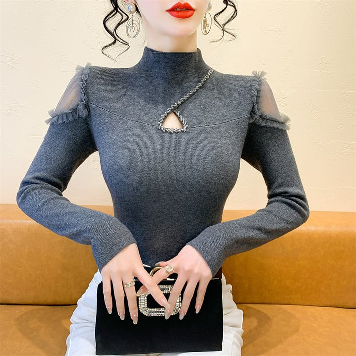 【tops】シースルーショルダーニットトップス　N2916