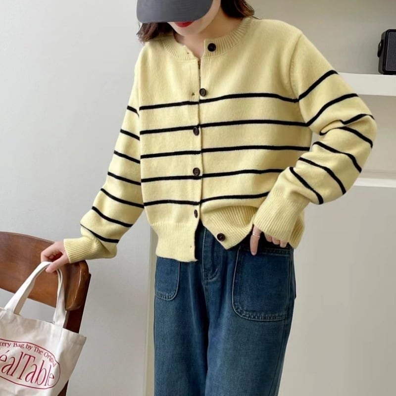 【outer】大活躍ボーダー柄カーディガン合わせやすい　M17527