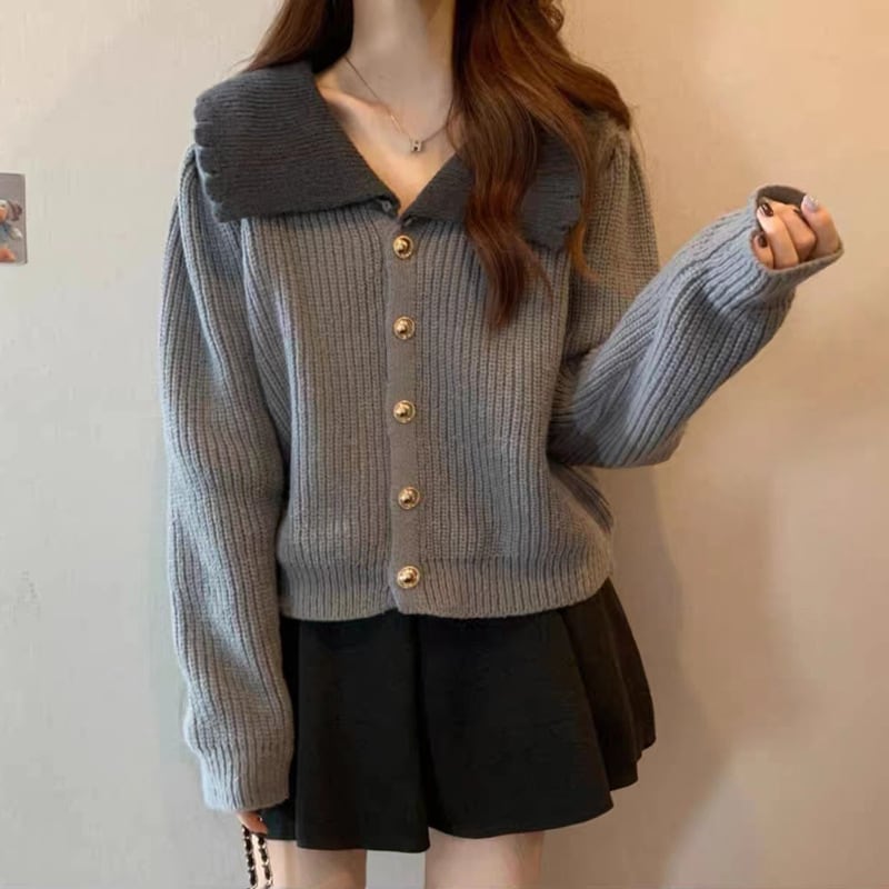 【outer】折り襟配色ニットカーディガン　M18148