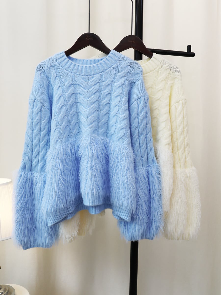 【tops】クルーネックシャギーニットセーター　M18065