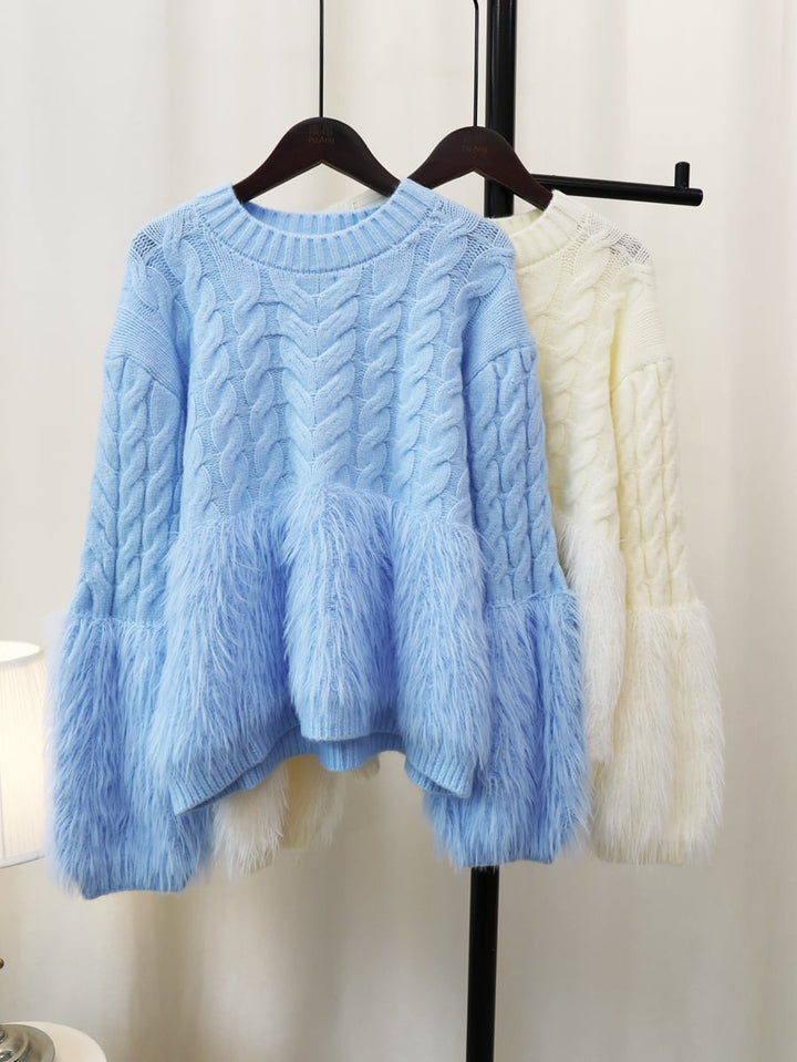【tops】クルーネックシャギーニットセーター　M18065