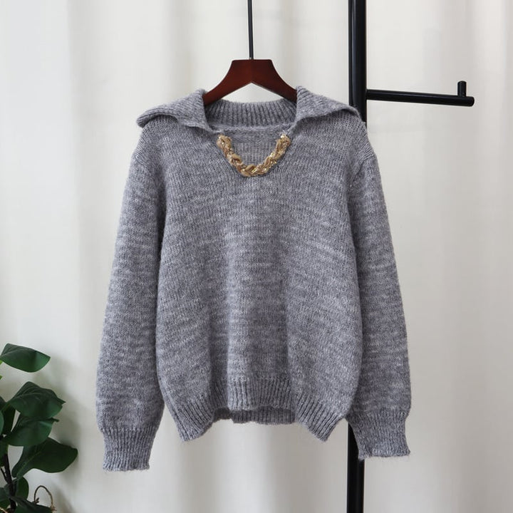 【tops】折り襟ニットセーター　M28374