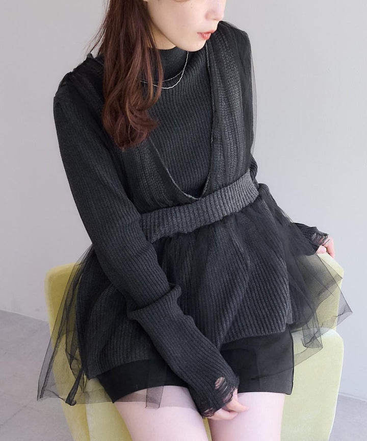 【tops】Vネックチュールコンビニットベスト　M28580