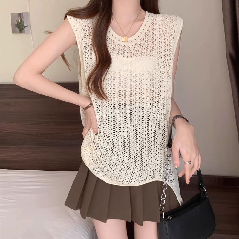 【tops】透かしニットベスト Q8307