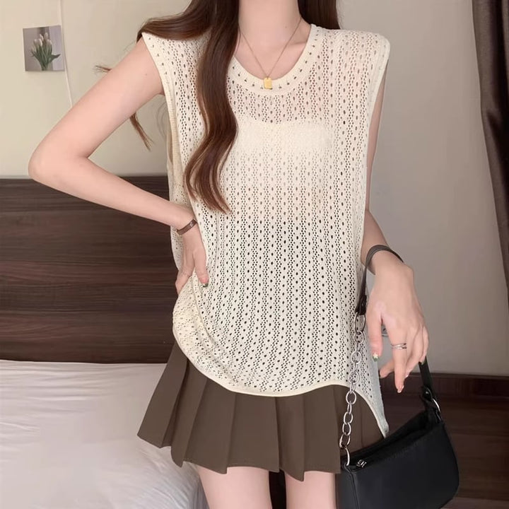 【tops】透かしニットベスト Q8307