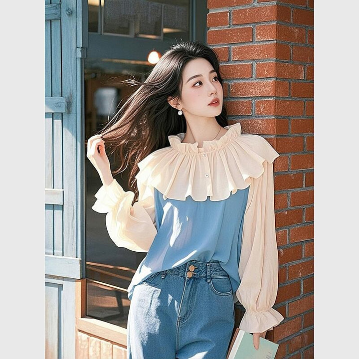 【tops】フリルドッキングブラウス　M30093