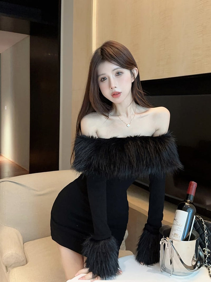 【dress】ファーボートネックワンピース　M26483
