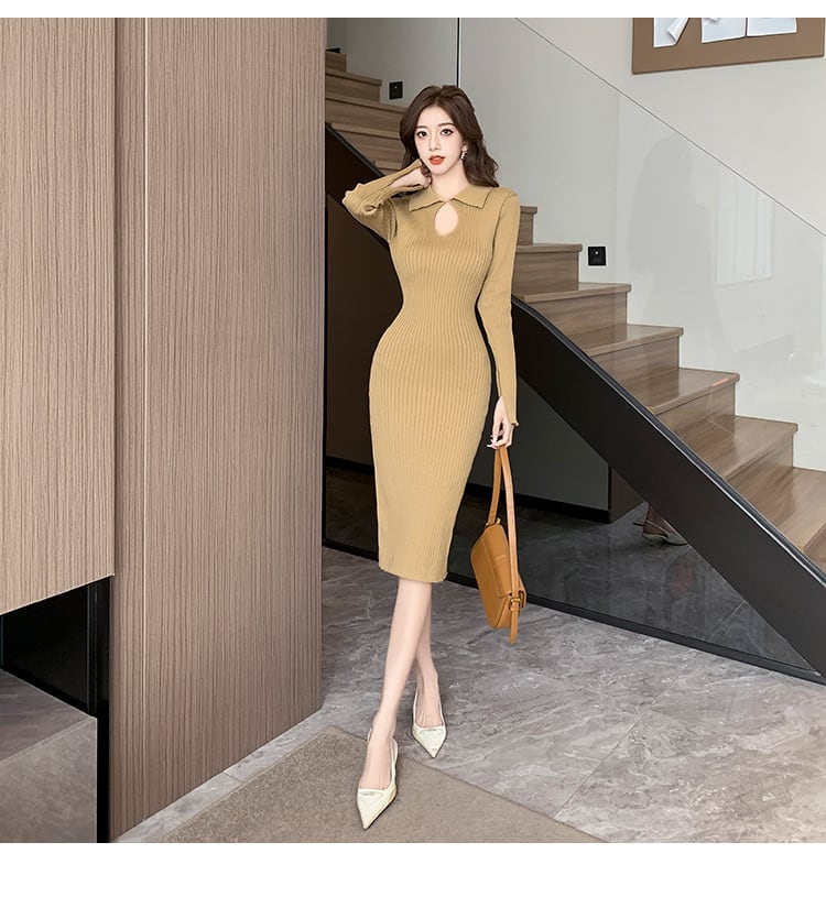 【dress】スリットニットワンピース　M19327