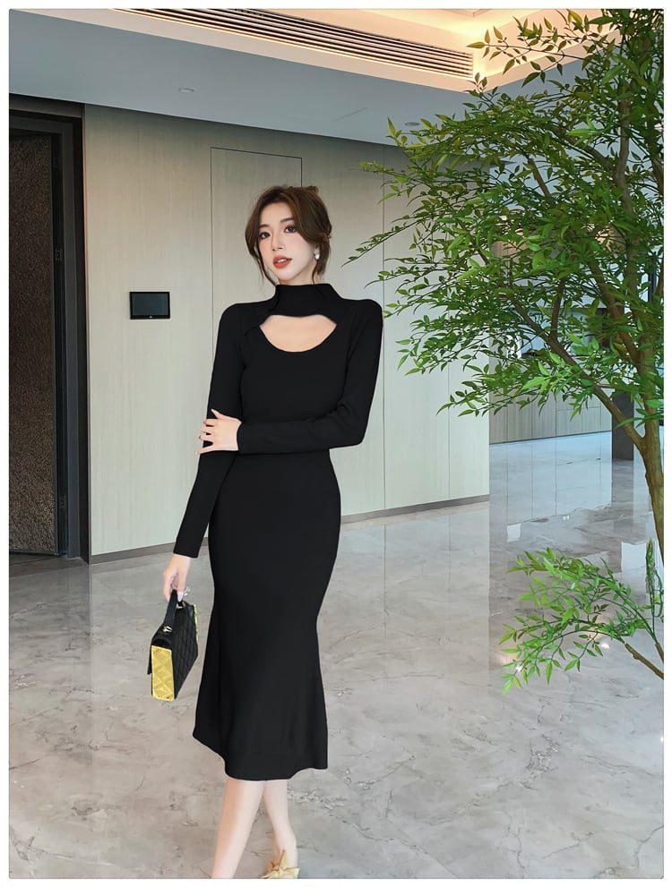 【dress】大人らしい カットワークニットワンピース　M17623