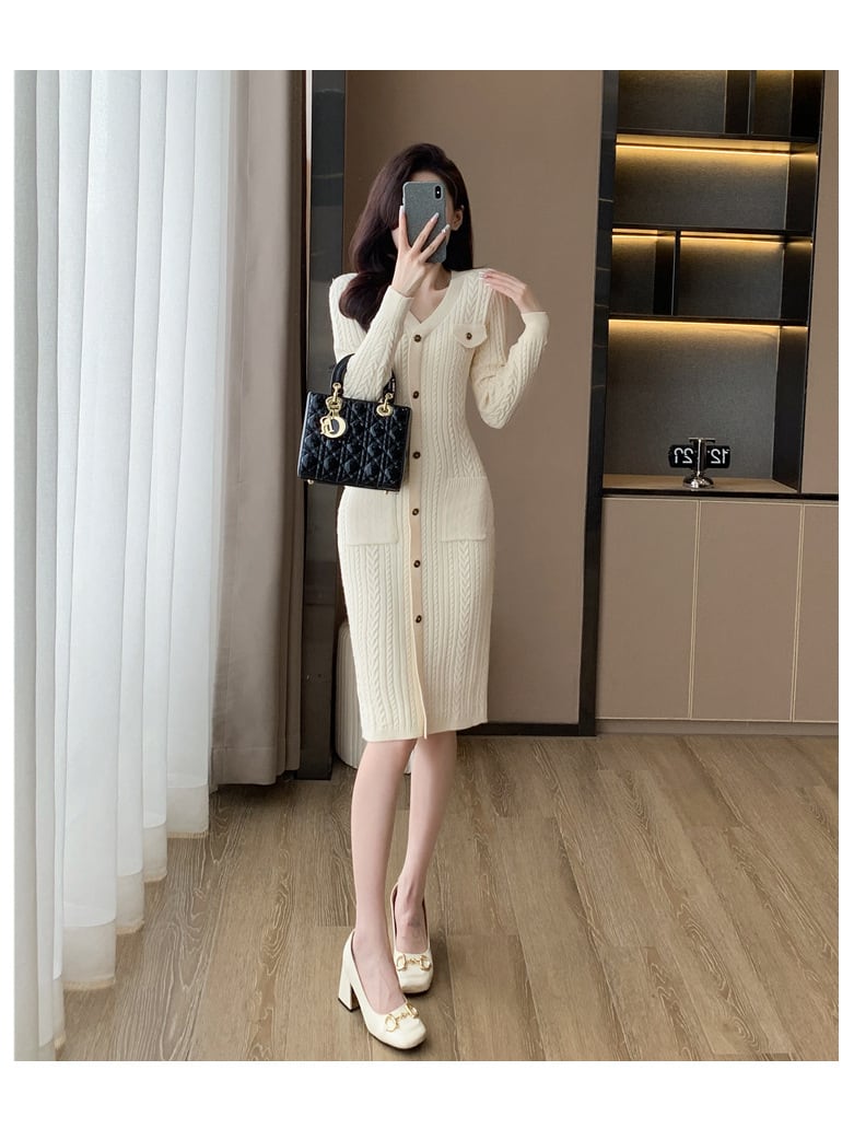 【dress】アウトポケットニットワンピース　M18255