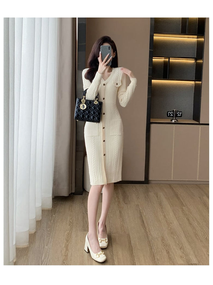 【dress】アウトポケットニットワンピース　M18255