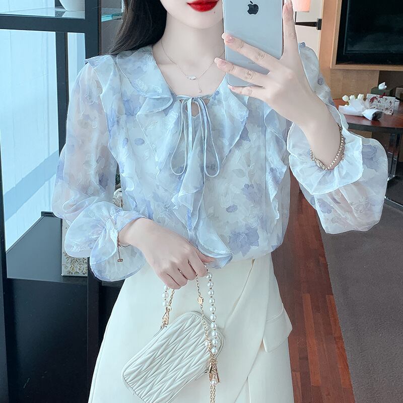 【tops】柔らかくて優しい印象花柄シャツトップスオシャレ　M16881