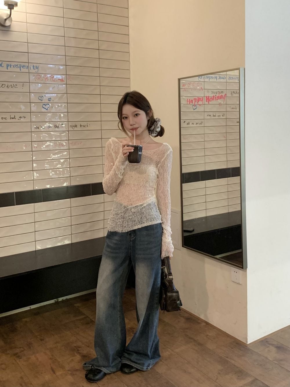 【tops】レースカットワークトップス　M25036