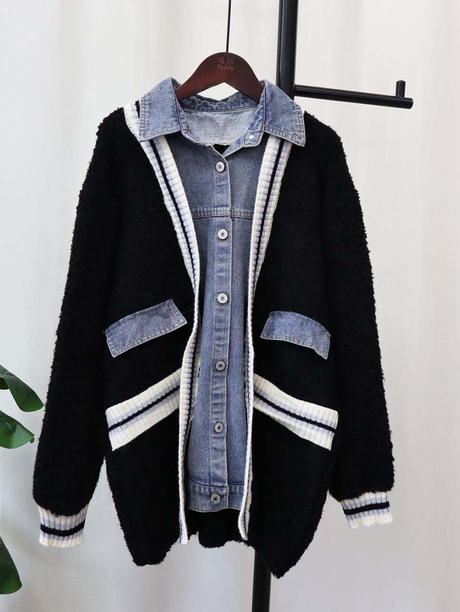 【outer】デニムドッキングニットカーデ　M18067