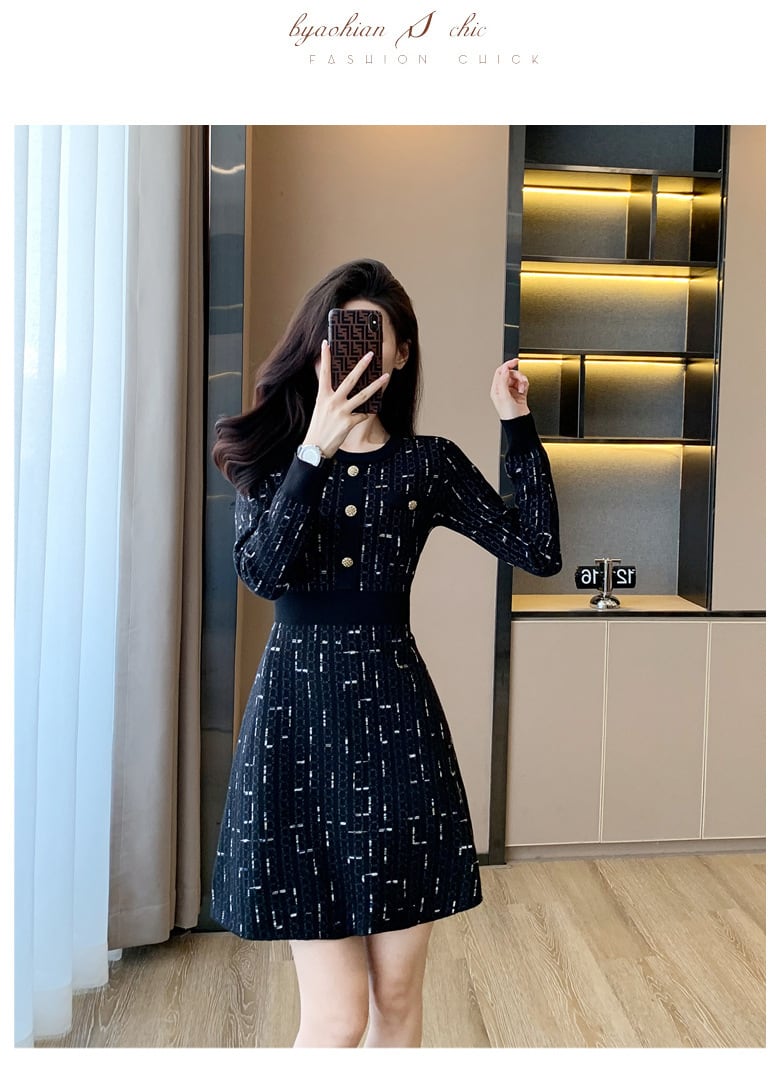 【dress】ボタンデザインニットワンピース　M18257